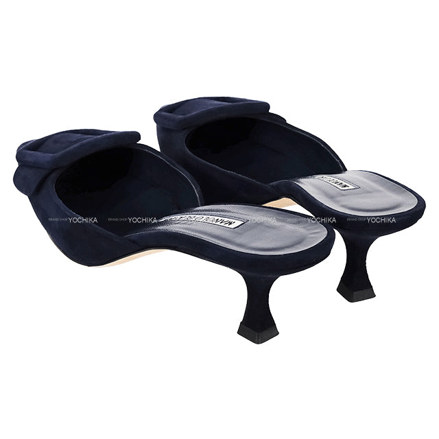 [Pre-loved] MANOLO BLAHNIK pumps MAYSALE Navy Suede #37 9XX-0246-0006[LIKE NEW][Authentic]