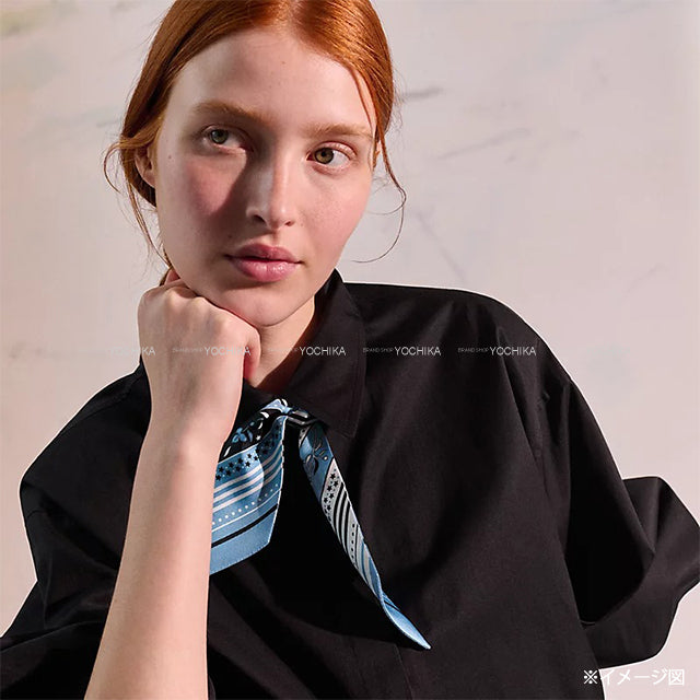 2025New HERMES scarf Twilly Festival Des Amazones Bandana Bleu Jean/Blanc (White)/Noir (Black) Silk100%[BRAND NEW][Authentic]