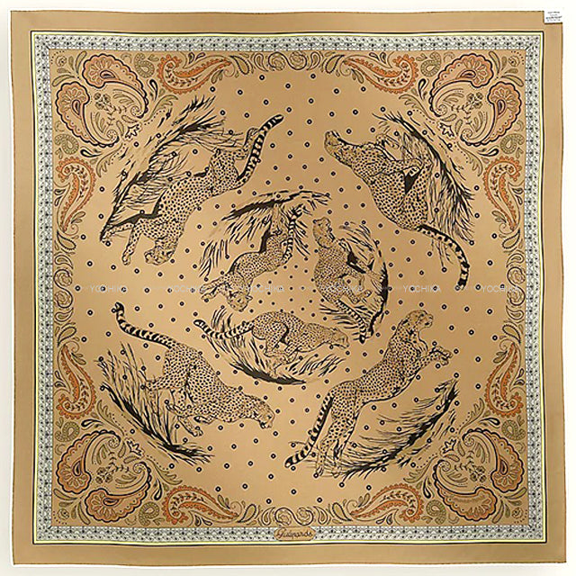 HERMES scarf Carre 90 Double face cheetah bandana Gris Perle/Orange Silk100% 904166505[BRAND NEW][Authentic]