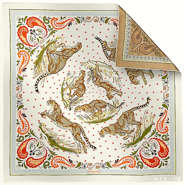 HERMES scarf Carre 90 Double face cheetah bandana Gris Perle/Orange Silk100% 904166505[BRAND NEW][Authentic]