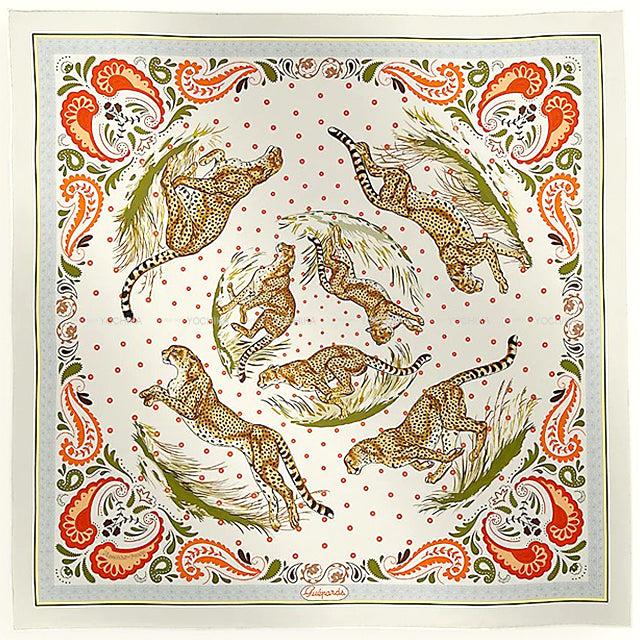 HERMES scarf Carre 90 Double face cheetah bandana Gris Perle/Orange Silk100% 904166505[BRAND NEW][Authentic]