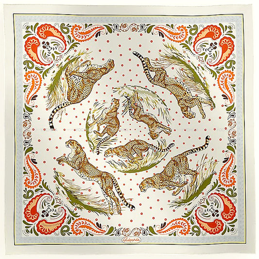 HERMES scarf Carre 90 Double face cheetah bandana Gris Perle/Orange Silk100% 904166505[BRAND NEW][Authentic]
