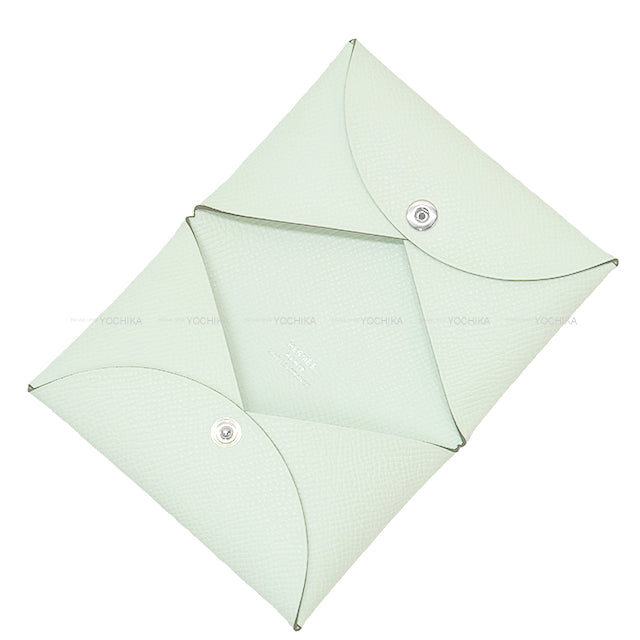 HERMES card holder Calvi Vert Fizz Veau Epsom Silver HW Stamp K[BRAND NEW][Authentic]