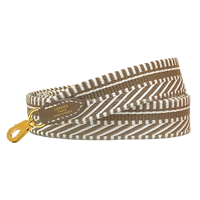 HERMES shoulder strap Bandouliere 25mm 105cm Sangles Caval For mini only Etoupe/Blanc (White) Toile H/Veau Swift Gold HW Stamp K[BRAND NEW][Authentic]