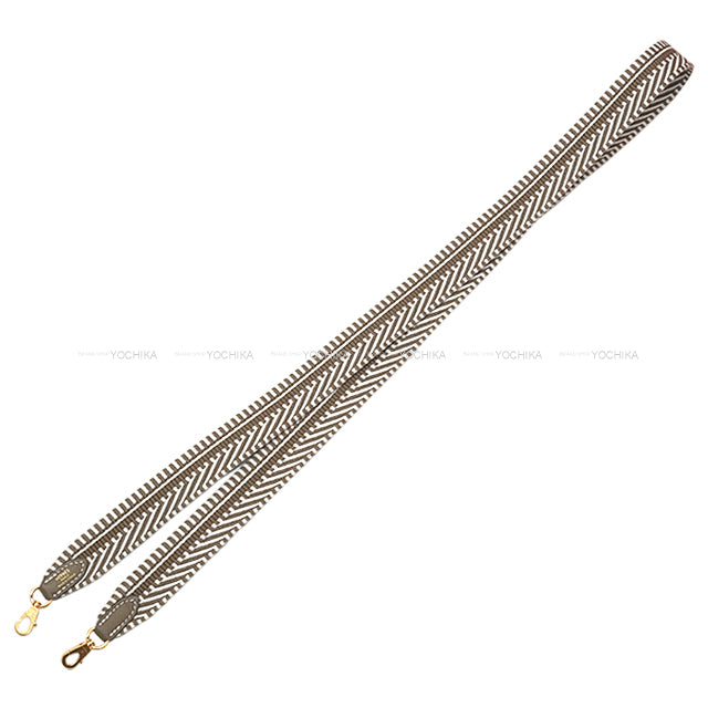 HERMES shoulder strap Bandouliere 25mm 105cm Sangles Caval For mini only Etoupe/Blanc (White) Toile H/Veau Swift Gold HW Stamp K[BRAND NEW][Authentic]