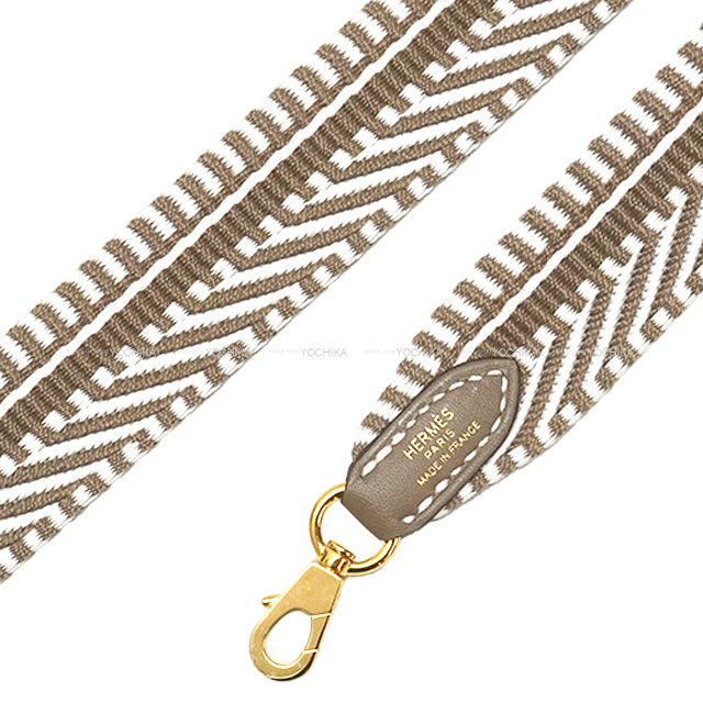 HERMES shoulder strap Bandouliere 25mm 105cm Sangles Caval For mini only Etoupe/Blanc (White) Toile H/Veau Swift Gold HW Stamp K[BRAND NEW][Authentic]