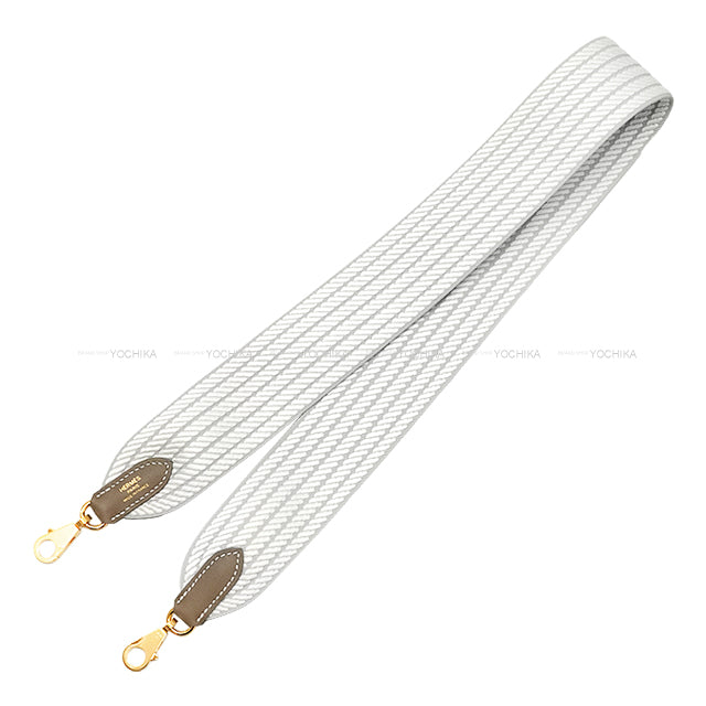 HERMES shoulder strap Bandouliere 50mm 85cm Sangles Cordage Gris Perle/Etoupe Toile H/Veau Swift Gold HW Stamp K[BRAND NEW][Authentic]