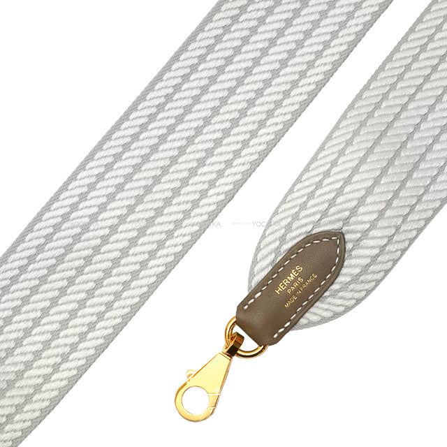 HERMES shoulder strap Bandouliere 50mm 85cm Sangles Cordage Gris Perle/Etoupe Toile H/Veau Swift Gold HW Stamp K[BRAND NEW][Authentic]