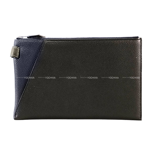 HERMES Clutch bag Caba Vertige 24 Clutch Tricolor Bleu Nuit/Noir (Black)/Vert maquis Veau Togo Silver HW Stamp Y[EXCELLENT][Authentic]