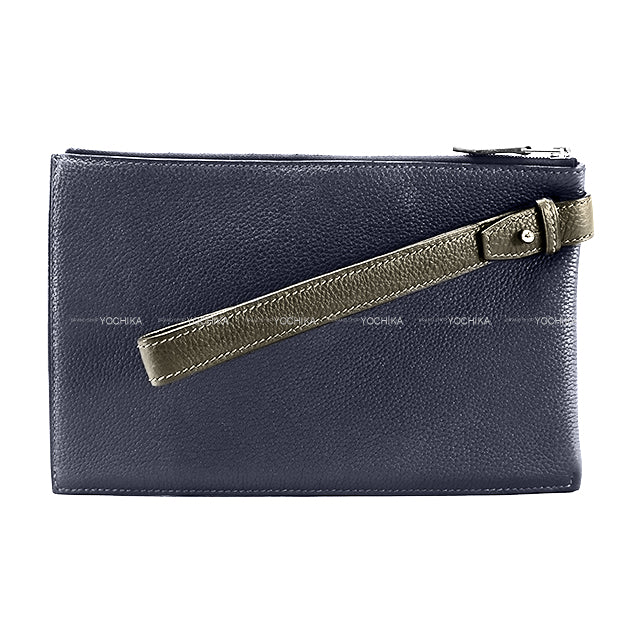 HERMES Clutch bag Caba Vertige 24 Clutch Tricolor Bleu Nuit/Noir (Black)/Vert maquis Veau Togo Silver HW Stamp Y[EXCELLENT][Authentic]