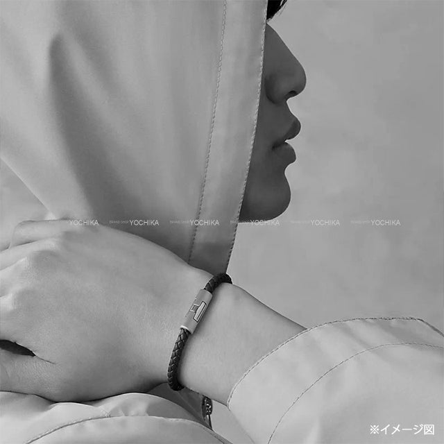 HERMES bracelet Puzzle H Noir (Black) Veau Swift Palladium plated #T4 Mat Silver HW[EXCELLENT][Authentic]