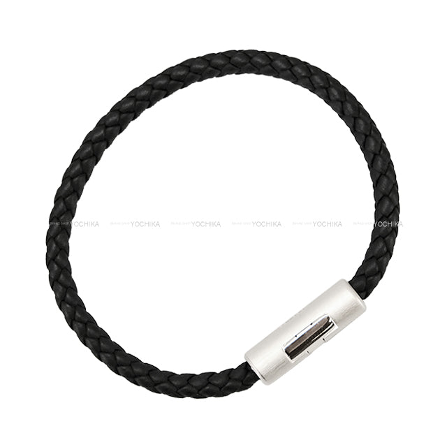 HERMES bracelet Puzzle H Noir (Black) Veau Swift Palladium plated #T4 Mat Silver HW[EXCELLENT][Authentic]