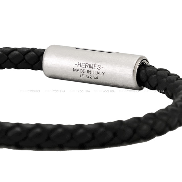 HERMES bracelet Puzzle H Noir (Black) Veau Swift Palladium plated #T4 Mat Silver HW[EXCELLENT][Authentic]