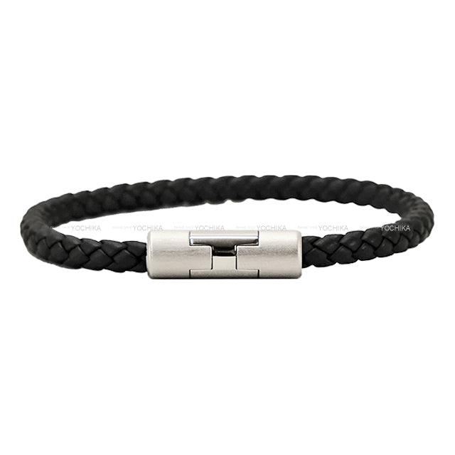 HERMES bracelet Puzzle H Noir (Black) Veau Swift Palladium plated #T4 Mat Silver HW[EXCELLENT][Authentic]