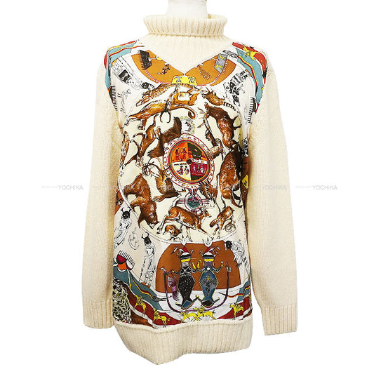 [Pre-loved] HERMES Knit Martin Margiela Les Mythologies Des Hommes Rouges Panels Turtleneck Ivory/Multi Color Silk/Wool #M[USED SA][Authentic]