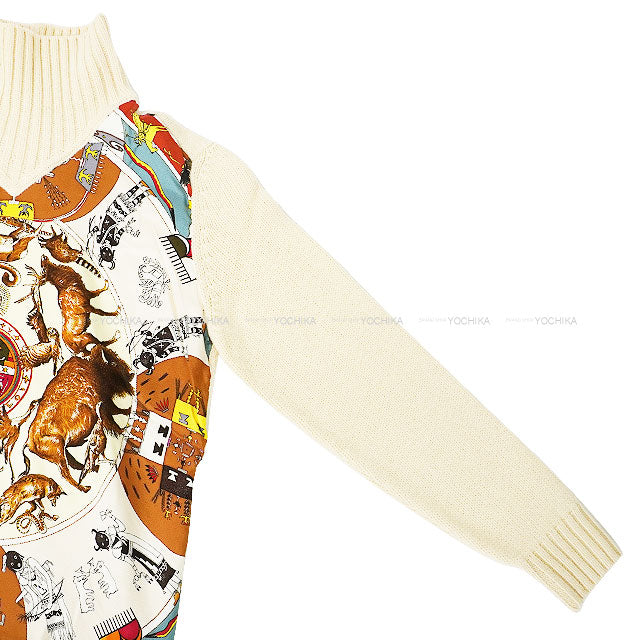 [Pre-loved] HERMES Knit Martin Margiela Les Mythologies Des Hommes Rouges Panels Turtleneck Ivory/Multi Color Silk/Wool #M[USED SA][Authentic]