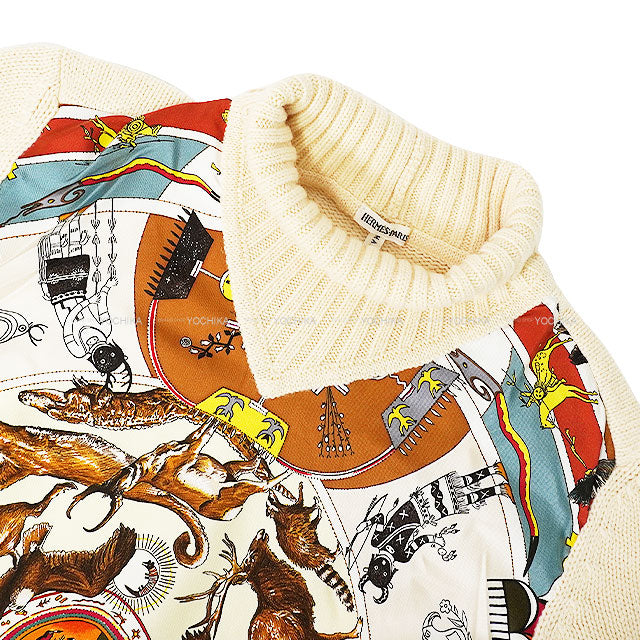 [Pre-loved] HERMES Knit Martin Margiela Les Mythologies Des Hommes Rouges Panels Turtleneck Ivory/Multi Color Silk/Wool #M[USED SA][Authentic]