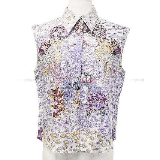[Pre-loved] HERMES Blouse by Martin Margiela Rencontre Oceane Sleeveless Purple/Multi Color Silk100% #38[USED SA][Authentic]