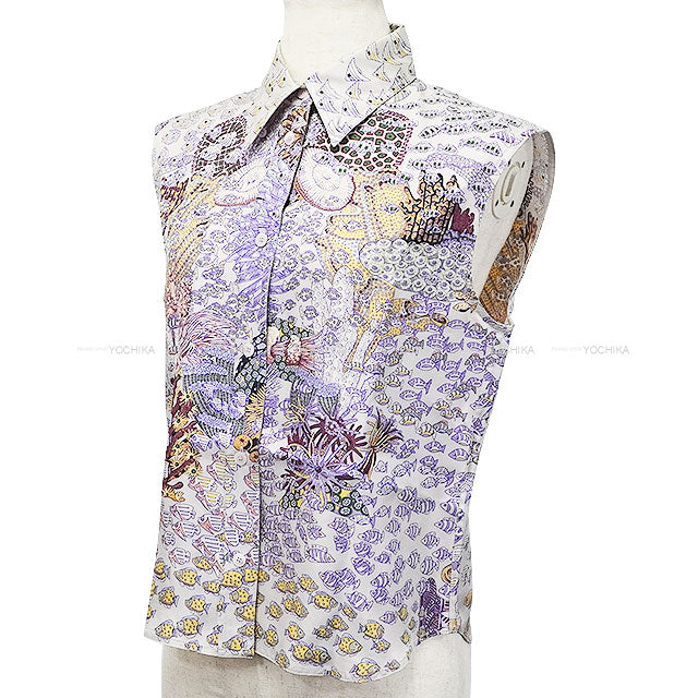 [Pre-loved] HERMES Blouse by Martin Margiela Rencontre Oceane Sleeveless Purple/Multi Color Silk100% #38[USED SA][Authentic]