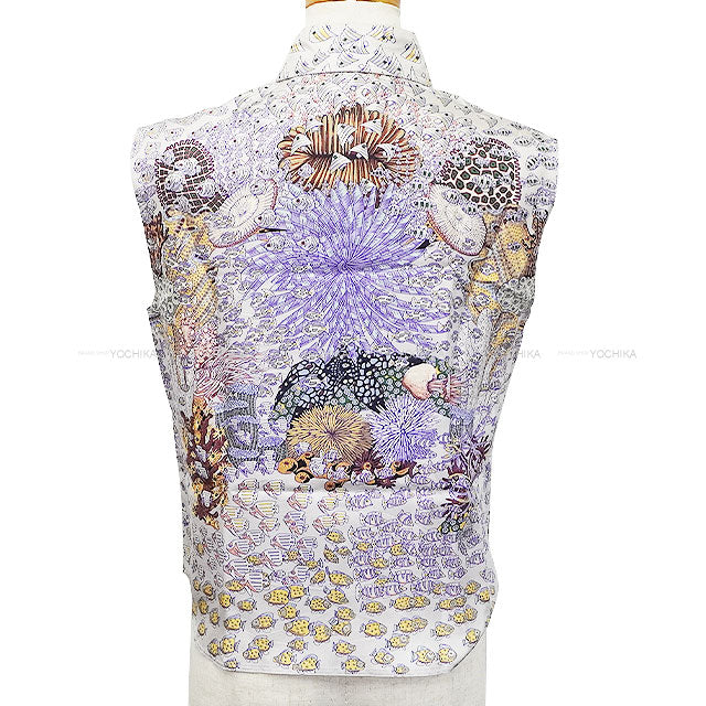 [Pre-loved] HERMES Blouse by Martin Margiela Rencontre Oceane Sleeveless Purple/Multi Color Silk100% #38[USED SA][Authentic]