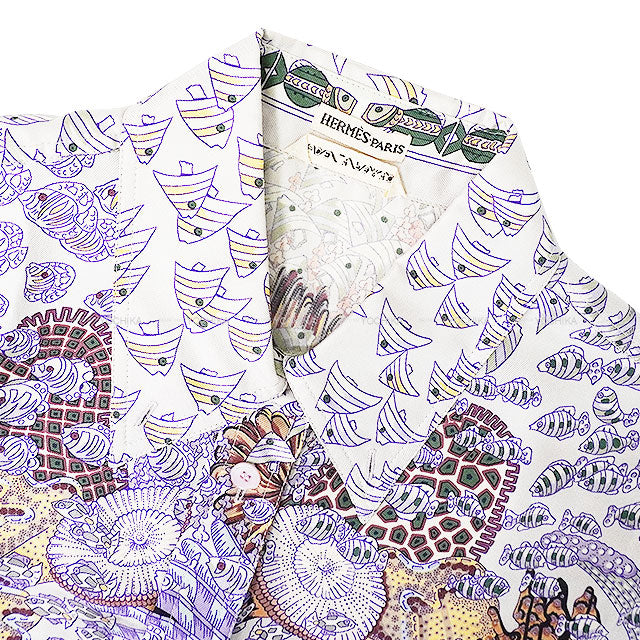 [Pre-loved] HERMES Blouse by Martin Margiela Rencontre Oceane Sleeveless Purple/Multi Color Silk100% #38[USED SA][Authentic]