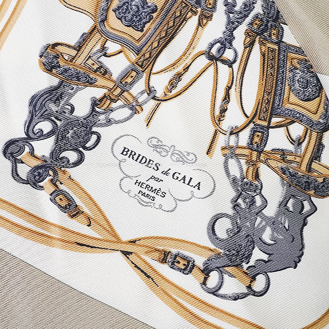 [Pre-loved] HERMES Blouse Vintage Short-Sleeve Shirt Brides de Gala Ivory/Multi Color Silk100% #40[USED A][Authentic]