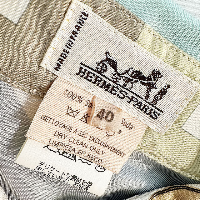 [Pre-loved] HERMES Blouse Vintage Short-Sleeve Shirt Brides de Gala Ivory/Multi Color Silk100% #40[USED A][Authentic]