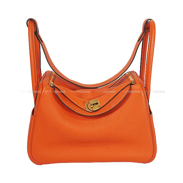 [Pre-loved] HERMES Shoulder bag Lindy 26 Orange Poppy Taurillon Clemence Gold HW Stamp U[LIKE NEW][Authentic]