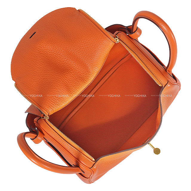 [Pre-loved] HERMES Shoulder bag Lindy 26 Orange Poppy Taurillon Clemence Gold HW Stamp U[LIKE NEW][Authentic]