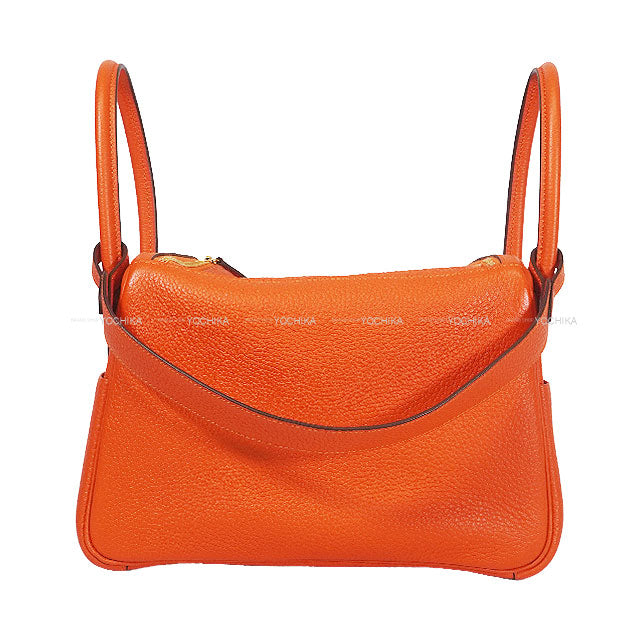 [Pre-loved] HERMES Shoulder bag Lindy 26 Orange Poppy Taurillon Clemence Gold HW Stamp U[LIKE NEW][Authentic]