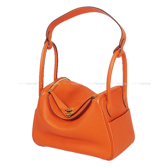 [Pre-loved] HERMES Shoulder bag Lindy 26 Orange Poppy Taurillon Clemence Gold HW Stamp U[LIKE NEW][Authentic]