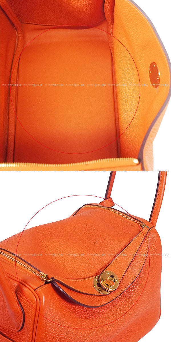 [Pre-loved] HERMES Shoulder bag Lindy 26 Orange Poppy Taurillon Clemence Gold HW Stamp U[LIKE NEW][Authentic]