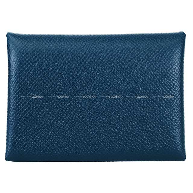 HERMES card holder Calvi Duo Bleu de Prusse/Vert Fizz Veau Epsom Silver HW Stamp W[BRAND NEW][Authentic]