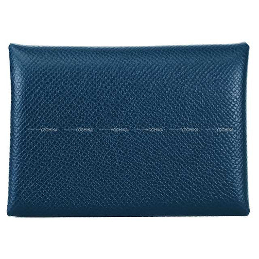 HERMES card holder Calvi Duo Bleu de Prusse/Vert Fizz Veau Epsom Silver HW Stamp W[BRAND NEW][Authentic]