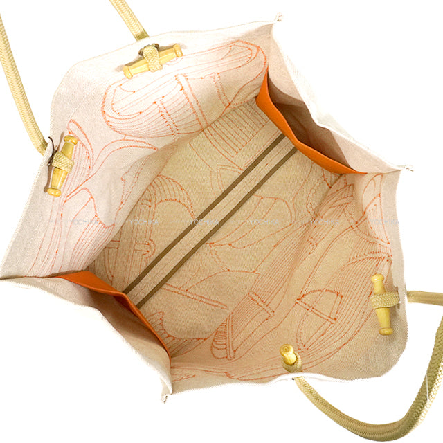 [Pre-loved] HERMES tote bag Beach Bag Cabas De Plage Thalassa Beige/Orange Toile Brodee Silver HW[LIKE NEW][Authentic]