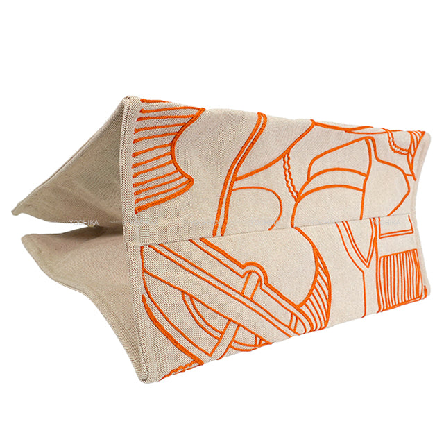 [Pre-loved] HERMES tote bag Beach Bag Cabas De Plage Thalassa Beige/Orange Toile Brodee Silver HW[LIKE NEW][Authentic]