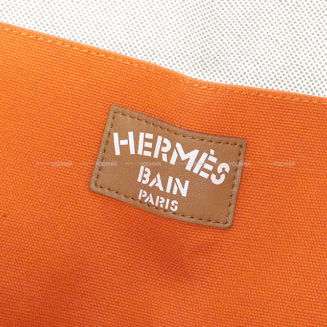 [Pre-loved] HERMES tote bag Beach Bag Cabas De Plage Thalassa Beige/Orange Toile Brodee Silver HW[LIKE NEW][Authentic]