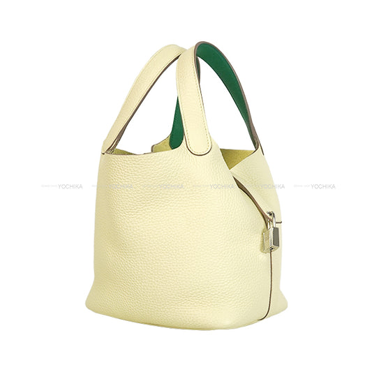 [Pre-loved] HERMES Handbag Picotin Lock 18 PM Eclat Jaune Milton/Menthe (Mint) Taurillon Clemence/Veau Swift Silver HW Stamp W[LIKE NEW][Authentic]