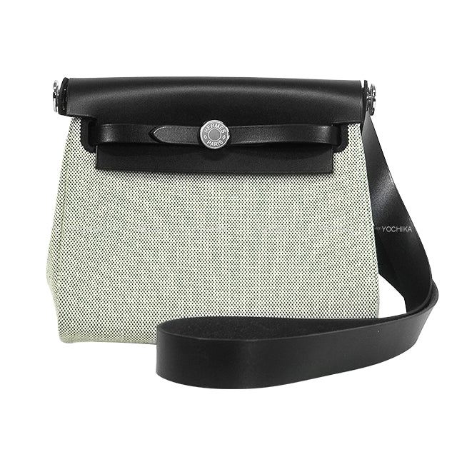 HERMES Shoulder bag Herbag Zip 20 Mini Vert Moyen/Noir (Black) Toile H/Vache Hunter Silver HW Stamp K[BRAND NEW][Authentic]