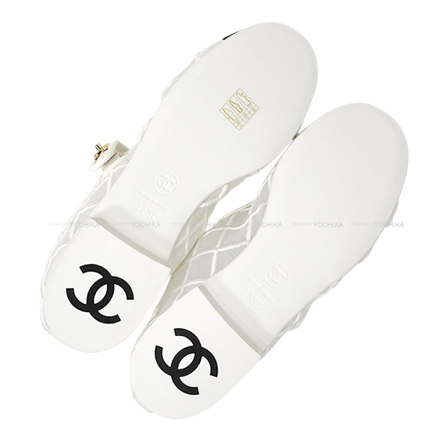 2025SS COCO Beach CHANEL ballet shoes(flat shoes) Flat Turn lock Mary Jane Coco mark Blanc (White)/Noir (Black) Mesh/Lambskin #37.5 Gold HW G46419[BRAND NEW][Authentic]