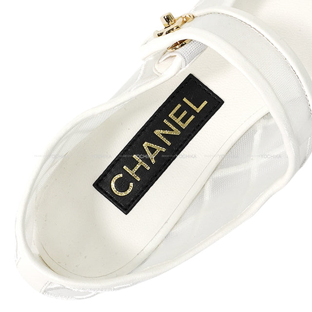 2025SS COCO Beach CHANEL ballet shoes(flat shoes) Flat Turn lock Mary Jane Coco mark Blanc (White)/Noir (Black) Mesh/Lambskin #37.5 Gold HW G46419[BRAND NEW][Authentic]