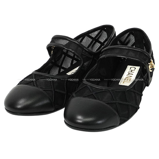 2025SS COCO Beach CHANEL ballet shoes(flat shoes) Flat Turn lock Mary Jane Cocomark Noir (Black) Mesh/Lambskin #37.5 G46419[ALMOST NEW][Authentic]
