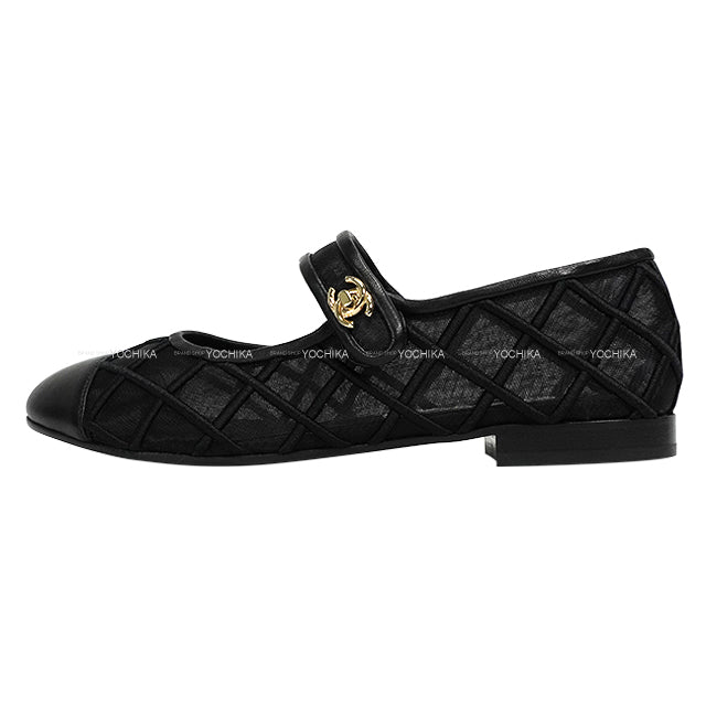 2025SS COCO Beach CHANEL ballet shoes(flat shoes) Flat Turn lock Mary Jane Cocomark Noir (Black) Mesh/Lambskin #37.5 G46419[ALMOST NEW][Authentic]