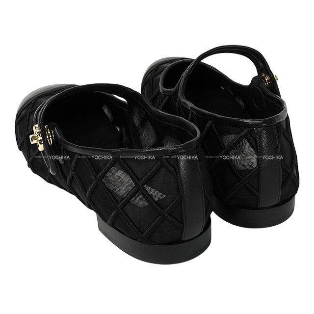 2025SS COCO Beach CHANEL ballet shoes(flat shoes) Flat Turn lock Mary Jane Cocomark Noir (Black) Mesh/Lambskin #37.5 G46419[ALMOST NEW][Authentic]