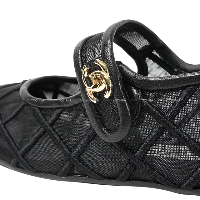 2025SS COCO Beach CHANEL ballet shoes(flat shoes) Flat Turn lock Mary Jane Cocomark Noir (Black) Mesh/Lambskin #37.5 G46419[ALMOST NEW][Authentic]