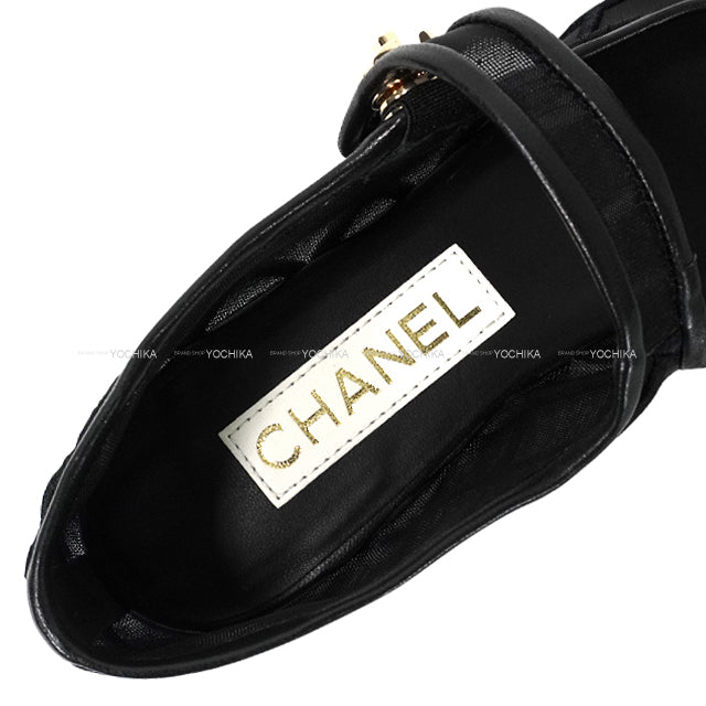 2025SS COCO Beach CHANEL ballet shoes(flat shoes) Flat Turn lock Mary Jane Cocomark Noir (Black) Mesh/Lambskin #37.5 G46419[ALMOST NEW][Authentic]