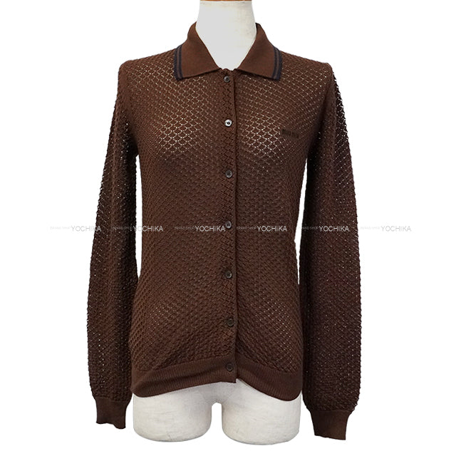 Miu Miu Cardigan Rib Cotton mesh with Race colla Cacao Cotton100% #38 MMF970[BRAND NEW][Authentic]
