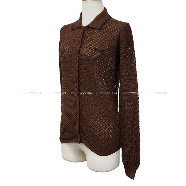 Miu Miu Cardigan Rib Cotton mesh with Race collaCacao Cotton100% #38 MMF970[BRAND NEW][Authentic]