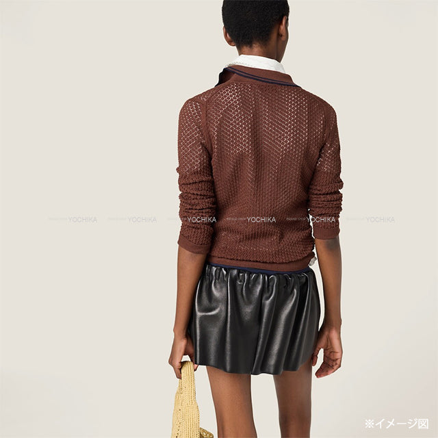 Miu Miu Cardigan Rib Cotton mesh with Race colla Cacao Cotton100% #38 MMF970[BRAND NEW][Authentic]