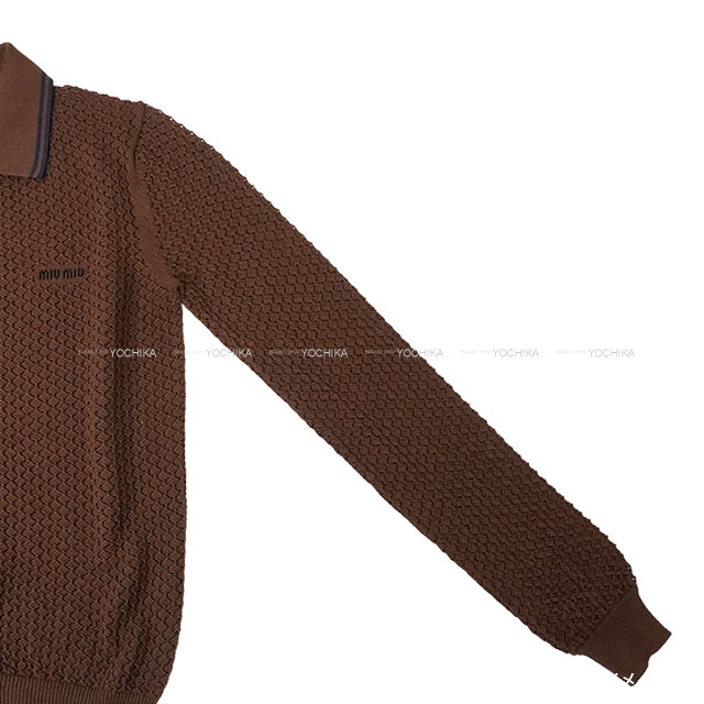 Miu Miu Cardigan Rib Cotton mesh with Race colla Cacao Cotton100% #38 MMF970[BRAND NEW][Authentic]